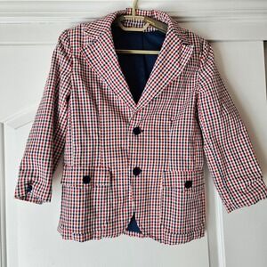 Homemade Red White Blue Blazer Jacket Boys 10/12 Plaid Sport Coat Fourth of July